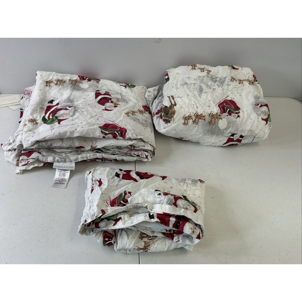 POTTERY BARN KIDS HERITAGE SANTA ORGANIC PERCALE SHEET SET Twin CHRISTMAS